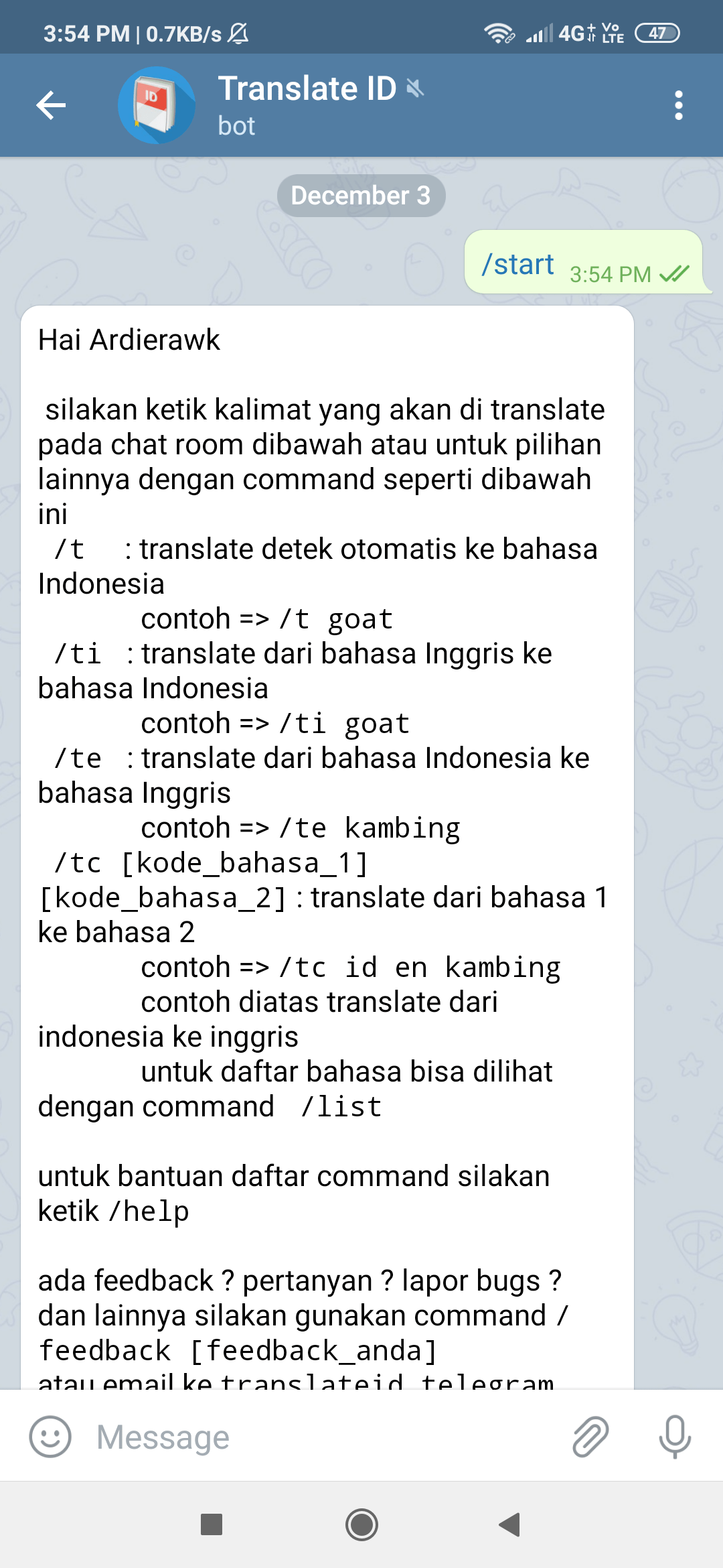 translate bahasa inggris di telegram