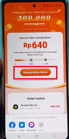 cara melihat kode boost snack video