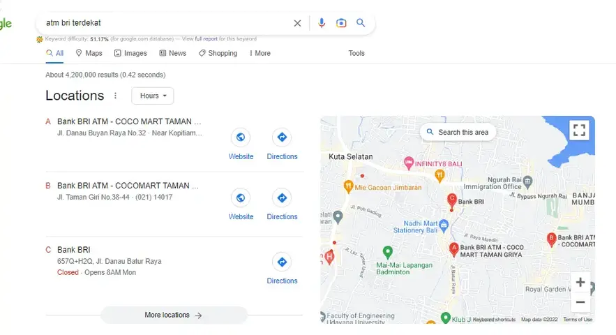 Mencari ATM BRI Terdekat Menggunakan Google