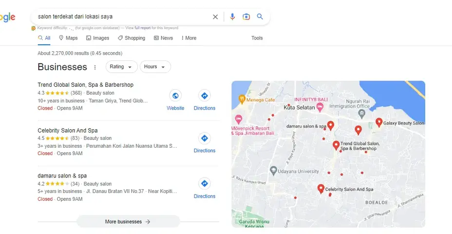Salon Terdekat Dari Lokasi Saya pencarian google