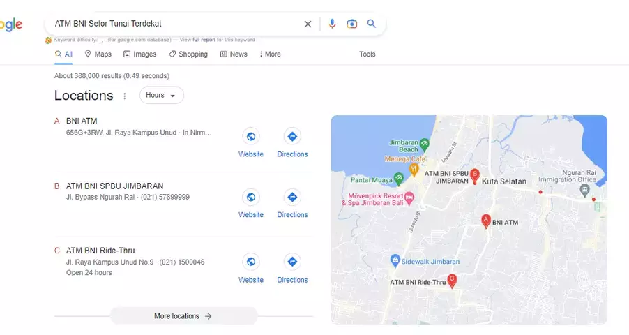 melalui aplikasi Google Chrome untuk mencari lokasi ATM BNI setor tunai terdekat